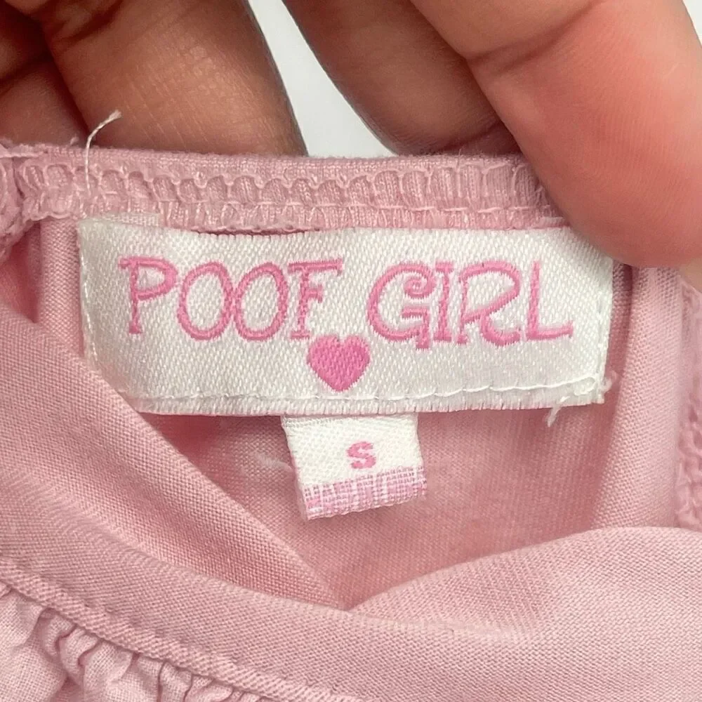 Poof Girl Pink Eyelet Ruffle Trim Sleeveless Cotton Blend Top - Small